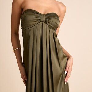 Lulus Memorable Entrance Olive Green Strapless Satin Maxi Dress - Size L